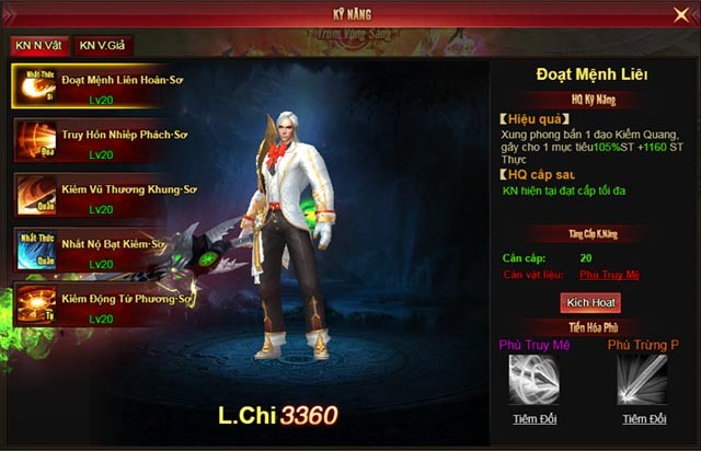 Giao diện kỹ năng nhân vật