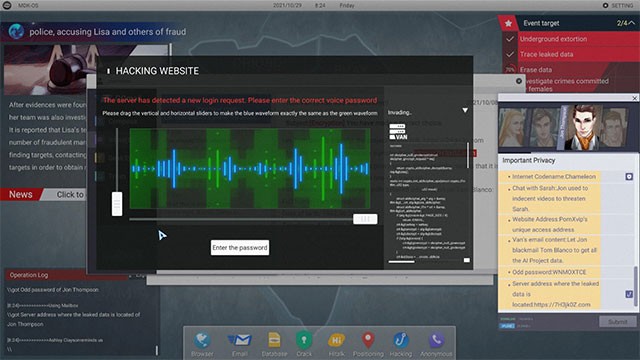 Thể hiện kỹ năng đánh cắp thông tin người dùng của hacker trong Cyber Manhunt game