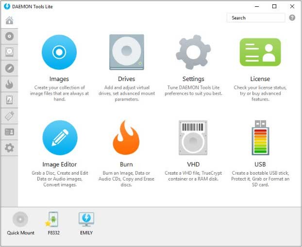 Tính năng chính của DAEMON Tools Lite