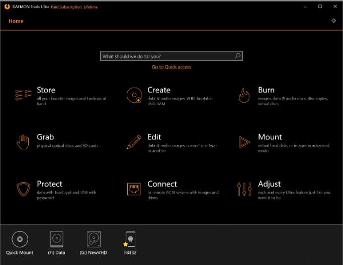 Giao diện chính của DAEMON Tools Ultra