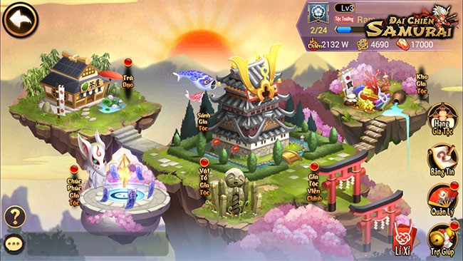 Giao diện chính của game Đại Chiến Samurai