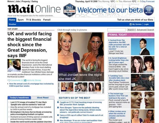 MailOnline bao gồm các mục tin tức thuộc nhiều khía cạnh của đời sống