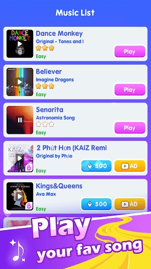 Dancing Hair có một danh sách nhạc đa dạng để bạn thưởng thức và chơi