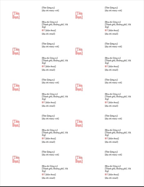 Danh thiếp cá nhân Màu đỏ - Mẫu 2