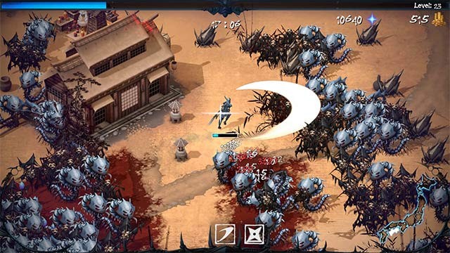 Lối chơi của Dark Samurai game theo phong cách Bullet Hell trong Vampire Survivors