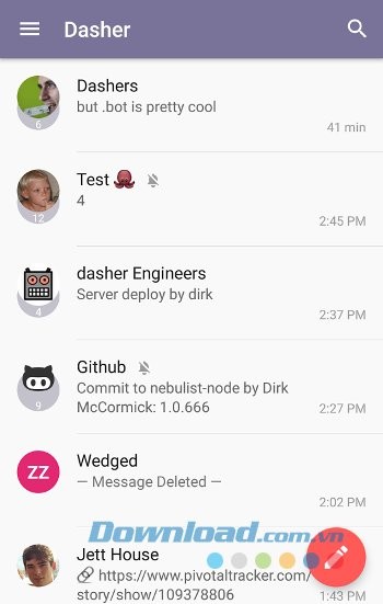 Giao diện ứng dụng Dasher Messenger