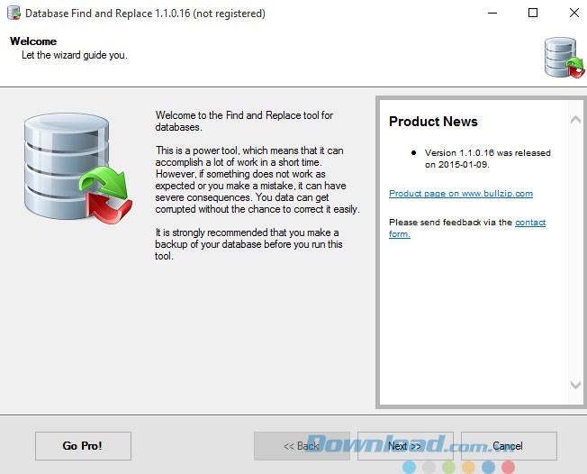 Giao diện Database Find the Replace