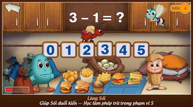 Giúp Sỏi đuổi Kiến - Học làm phép trừ trong phạm vi 5