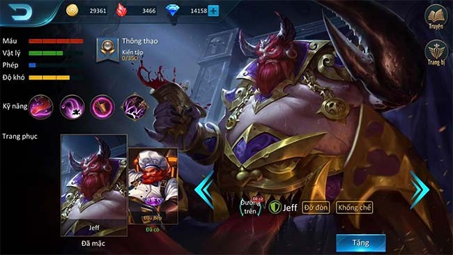 Độ khó tướng Jeff trong Đấu Trường Vinh Quang