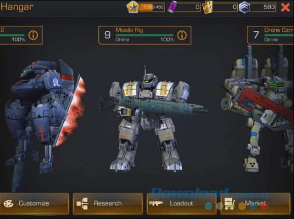 Các lựa chọn robot trong game