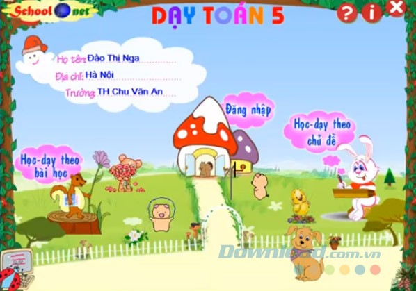 Giao diện chính Dạy Toán 5