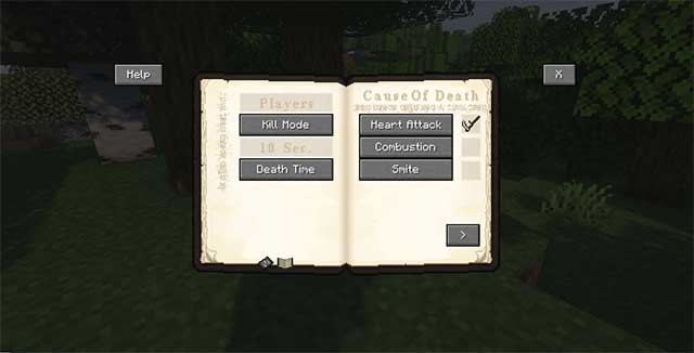 Bạn có thể chọn cách chết của mob và người chơi khác