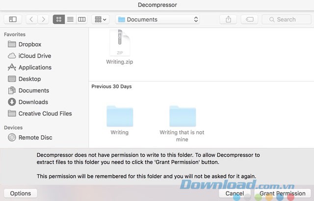 Giao diện ứng dụng Decompressor