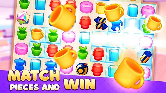 Chơi các level match-3 để kiếm tiền mua những món đồ nội thất tuyệt đẹp
