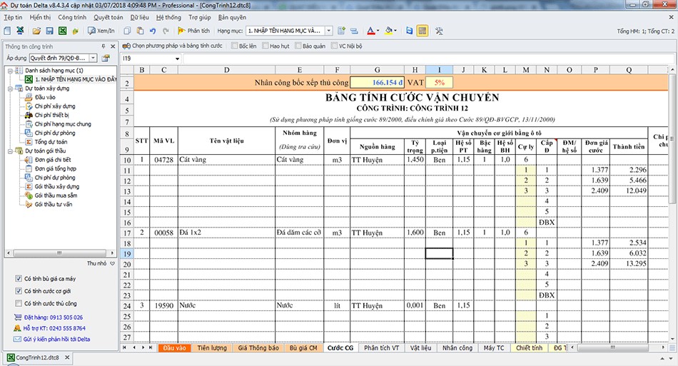 Tính cước vận chuyển trong phần mềm Delta