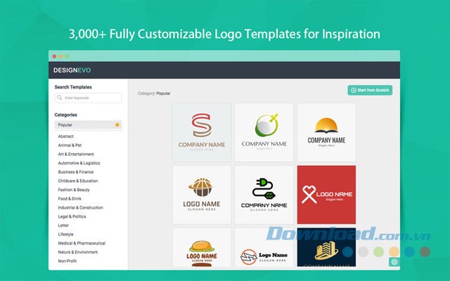 Template thiết kế logo trong DesignEvo