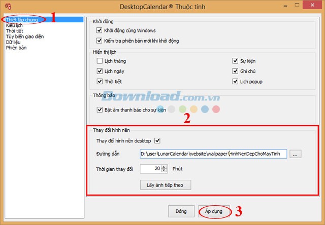 Thay đổi hình nền cho lịch trên màn hình desktop