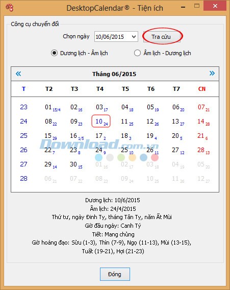 Chuyển đổi lịch âm, lịch dương dễ dàng