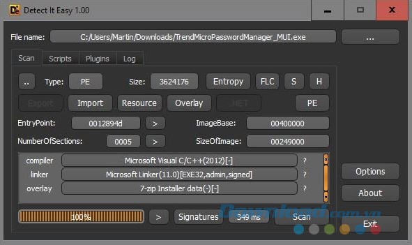 Giao diện phần mềm Detect It Easy