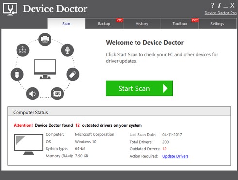 Giao diện Device Doctor trước khi quét