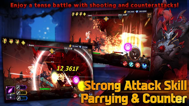 Kỹ năng tấn công mạnh mẽ thông qua hệ thống đỡ đòn và phản công trong Devil Hunter Idle