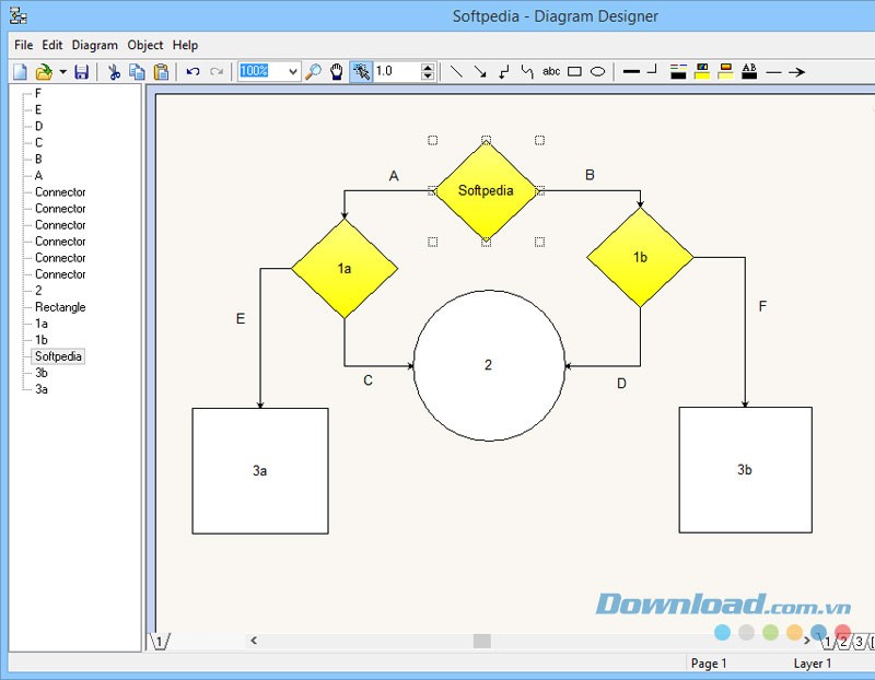 Giao diện chính của phần mềm vẽ sơ đồ Diagram Designer cho máy tính