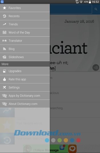 Menu ứng dụng Dictionary.com
