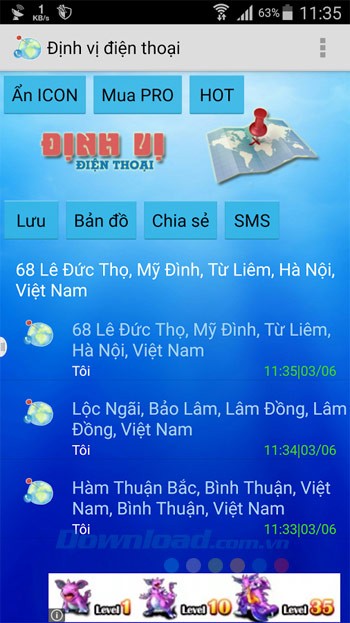 Giao diện chính Định vị vị trí