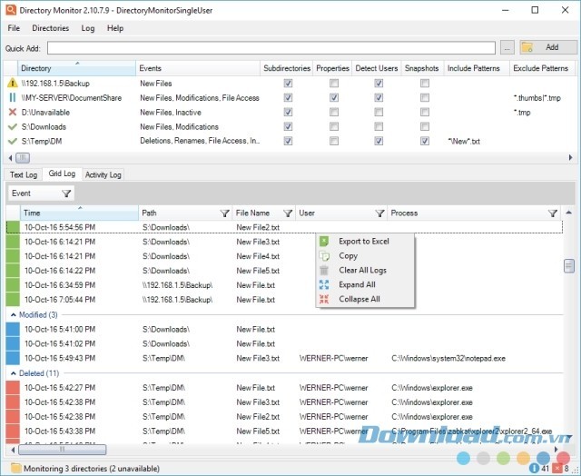Directory Monitor hỗ trợ snapshot
