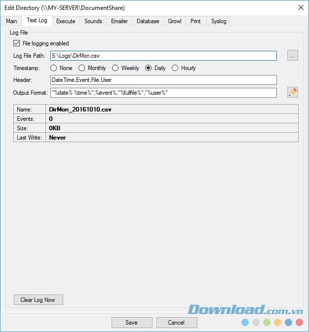 Directory Monitor ghi lại lịch sử