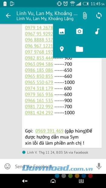 Các tùy chọn khi chat của Disa