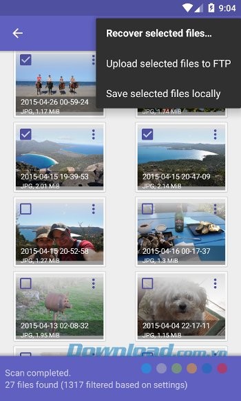 Các tùy chọn phục hồi của DiskDigger