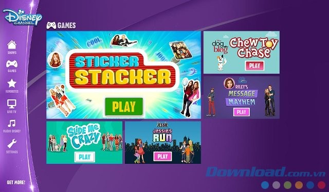 Disney Channel với giao diện mục game