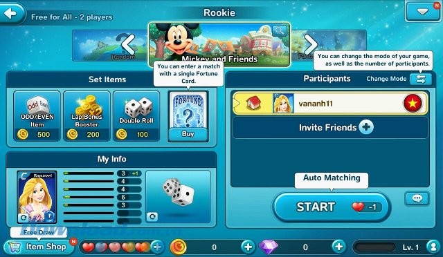 Chế độ chơi hấp dẫn của game Disney Magical Dice