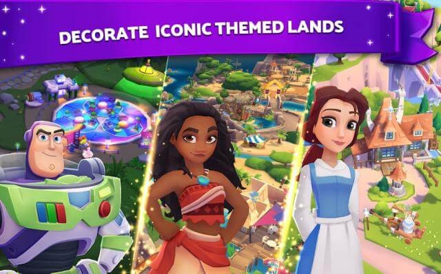 Xây dựng và trang trí công viên của bạn theo nhiều chủ đề khác nhau trong game Disney Wonderful Worlds