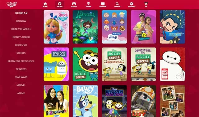 DisneyNow tổng hợp các chương trình của Disney Channel, Disney Junior và Disney XD