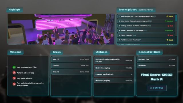 Trò chơi sẽ đánh giá từng màn biểu diễn của bạn với dữ liệu chi tiết