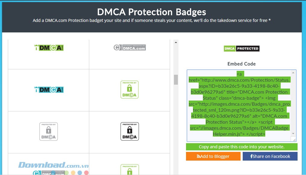 Ứng dụng DMCA Protection Badges