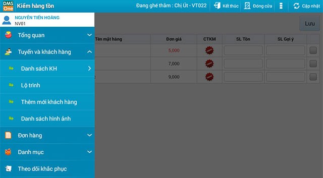 Giao diện Kiểm tra hàng tồn kho