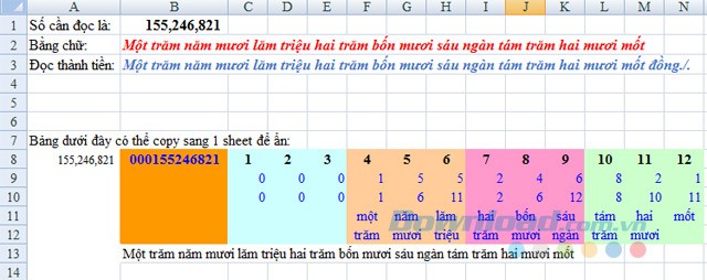 Đổi số thành chữ bằng hàm Excel