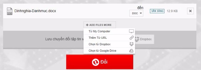 Chuyển đổi file định dạng docx sang doc với Convertio