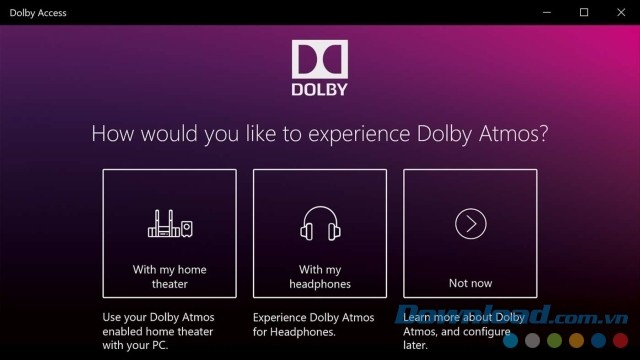 Giao diện chính của ứng dụng cải thiện âm thanh Dolby Access cho máy tính