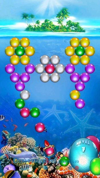 Loại bỏ mọi quả bóng khỏi màn hình trong game Dolphin Bubble Shooter