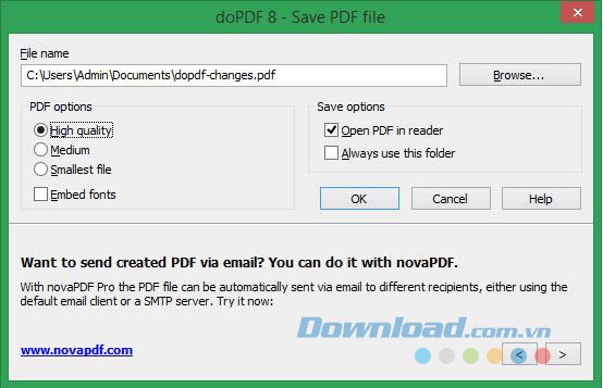 Lựa chọn lưu file đầu ra