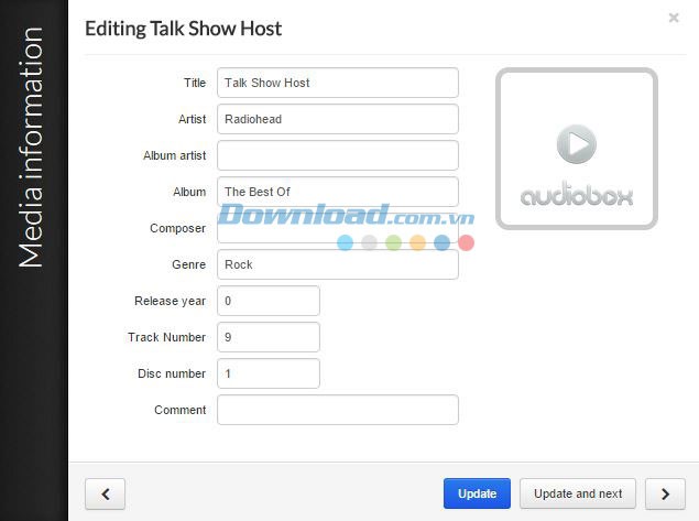 Cập nhật thông tin bài hát với AudioBox