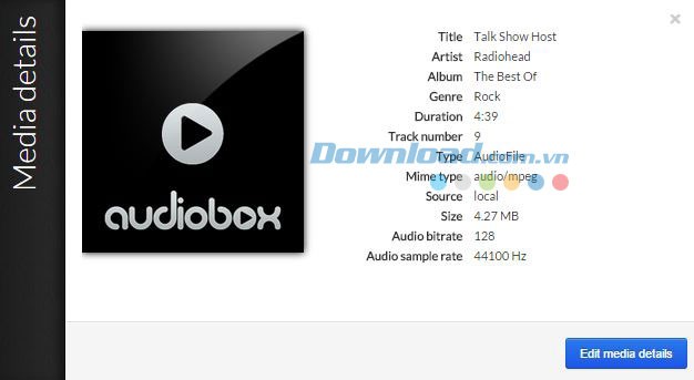 Thông tin bài hát trong AudioBox
