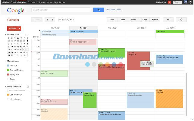Giao diện chính của Google Calendar