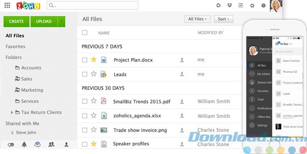 Phần mềm văn phòng giàu tính năng Zoho Docs