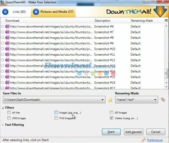 Giao diện của DownloadThemAll