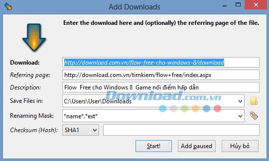 Chọn đường dẫn để tải về với DownloadThemAll